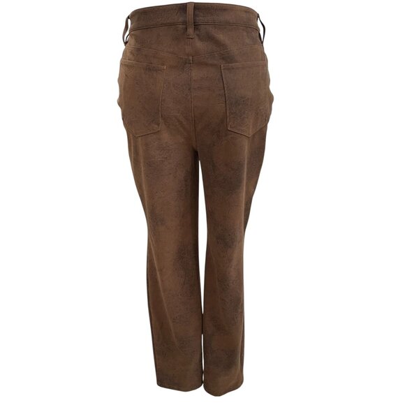 Chicos Faux Suede Brown Pants 2R Neutral Fall Western Rustic Soft Stretch Fall - Picture 7 of 9